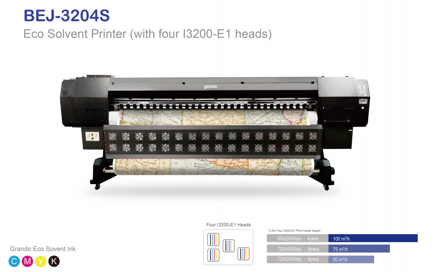 BEJ-3204S (128") Eco-Solvent Printer With 4PCS Printheads